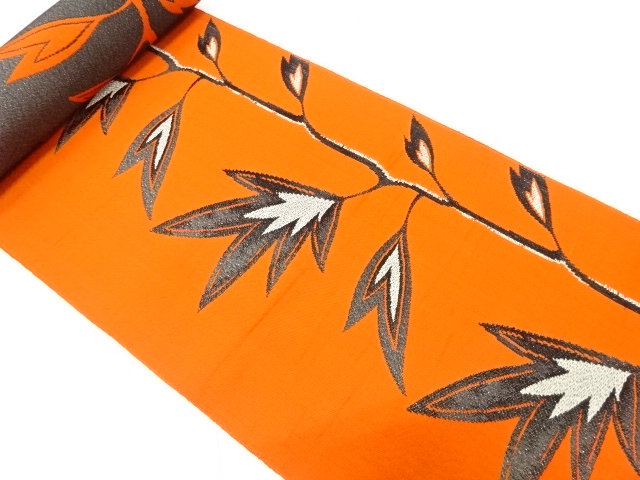 アンティーク　枝葉模様織り出し　八寸帯地反物